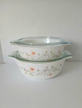 Vintage Pyrex Corning Ware Abundance Casserole Dishes Set of 2 with Lids